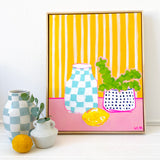 Dotty Vase With Lemon On Pink