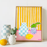 Dotty Vase On Yellow Stripes