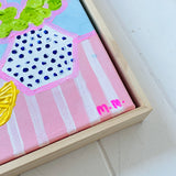 Blue Dotty Pot On Pink Stripes With Lemon