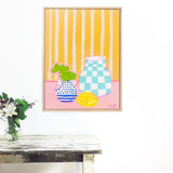 Chequered Pot On Pink With Lemon