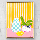 Dotty Vase With Lemon On Pink